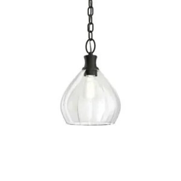 Open Box Kichler Merriam 8 In. 1-Light Black Farmhouse Kitchen Pendant Hanging - Picture 1 of 3